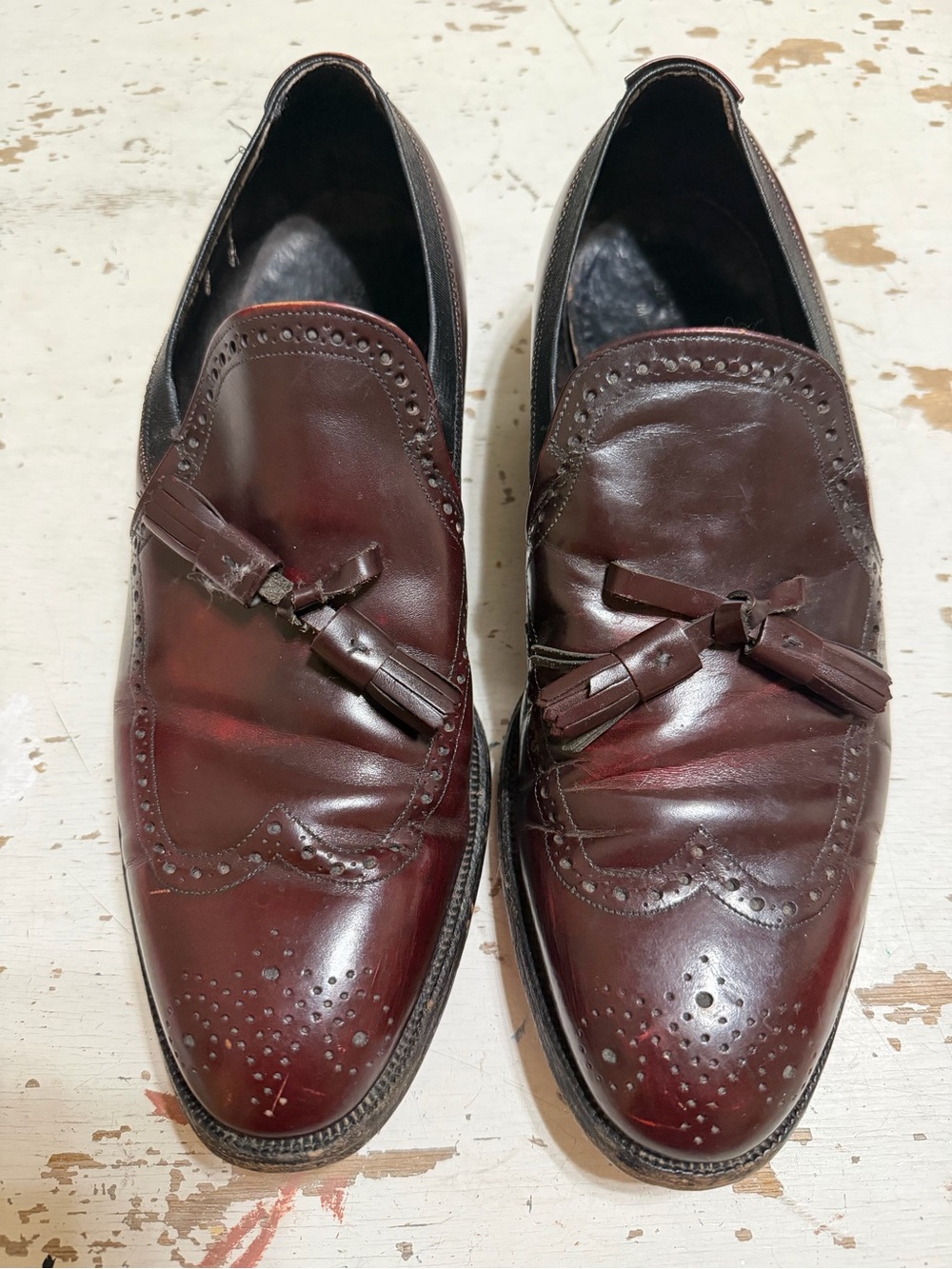 Men's Johnston & Murphy vintage Tassel Loafers Burgundy Leather 9.5 euc classic